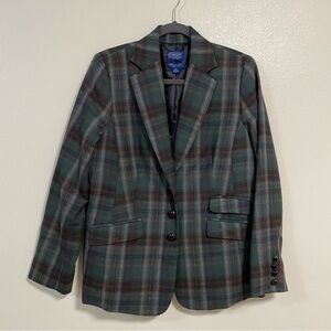 Pendleton Blazer women’s size 12 Green Brown Plaid Virgin Wool Coat